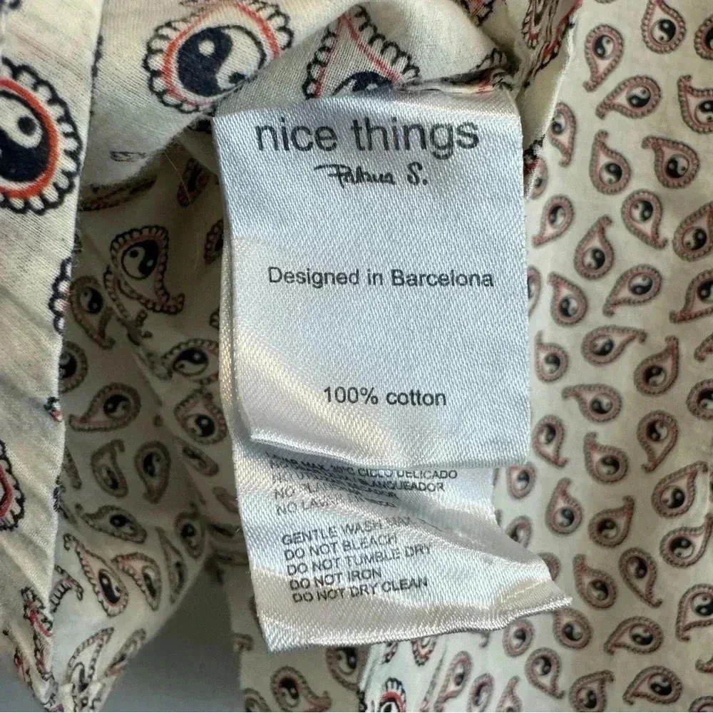 Nice Things Paloma S Button Up Blouse Ying Yang Print Long Sleeve V Neck 42 - Picture 6 of 6